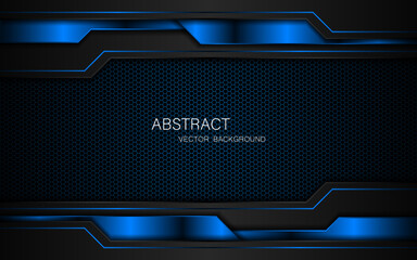 Aufkleber - Dark steel mesh abstract background with black and blue polygon shapes, free space for design. modern technology innovation concept background
