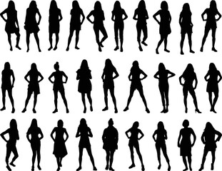 Wall Mural - Black female silhouettes on a white background.