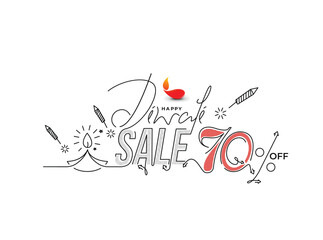 Sticker - Happy Diwali with 70% off text design. Abstract vector illustration.