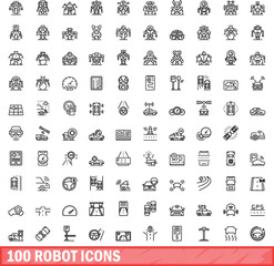 Poster - 100 robot icons set. Outline illustration of 100 robot icons vector set isolated on white background