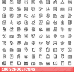 Poster - 100 school icons set. Outline illustration of 100 school icons vector set isolated on white background