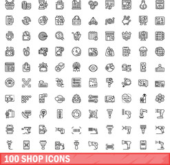 Poster - 100 shop icons set. Outline illustration of 100 shop icons vector set isolated on white background