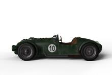 3D Illustration Of An Old Vintage Green Racing Car Isolated On Transparent Background.
