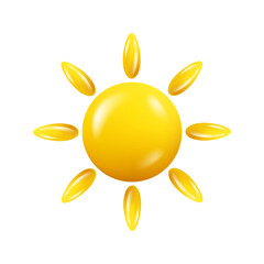 Poster - Shining sun with rays, isolated weather forecast icon for meteorological report. Sunshine and warm temperature. Vector sunny weather icon 3d, realistic style