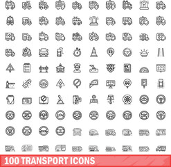 Poster - 100 transport icons set. Outline illustration of 100 transport icons vector set isolated on white background