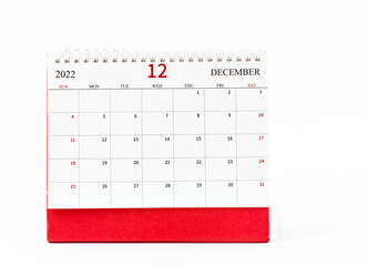 The December 2022 Monthly desk calendar for the organizer to plan 2022 year on white background.