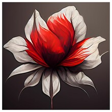 Digital Illustration Of A White And Red Flower Painting On A Brown Background