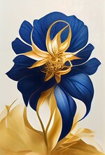 Digital Illustration Of A Blue And Gold Flower Painting On A Beige Background