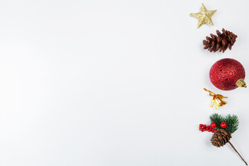 Poster - Pine cones and stars with Christmas bells and Christmas balls with empty spaces