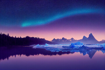 Wall Mural - aurora borealis on the norway. green northern lights above mountains. night sky with polar lights. n