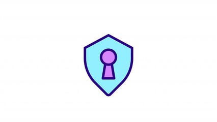 Sticker - Animated keyhole shield color icon. Secured access. Protecting sensitive data. Privacy. Seamless loop HD video with alpha channel on transparent background. Simple filled line motion graphic animation