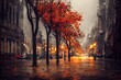 Herbst Straße mit roten Blättern - Allee