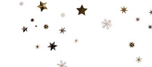 Golden Openwork Shiny Snowflakes, Star, 3D Rendering.