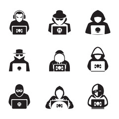 hacker black flat icon set