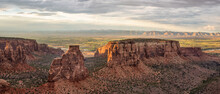 Sunset Light At Colorado National Monument In Grand Junction, Colorado- Independence Monument At Grand View Overlook 