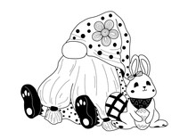 Gnome Bunny With Easter Egg Coloring Page Line Art