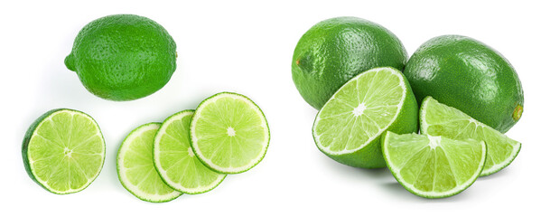 Canvas Print - sliced lime isolated on white background. Top view. Flat lay pattern