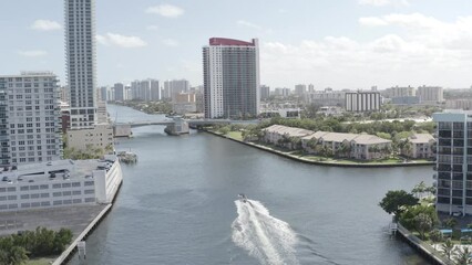 Sticker - Beautiful view of a boat in downtown Miami beach