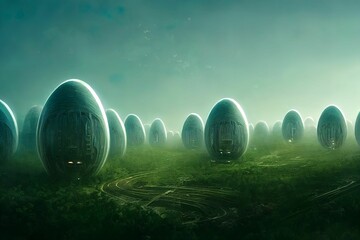 Wall Mural - ai generated 3d image of abstract buildings on mars
