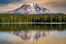Scenic View Of Takhlakh Lake With Mount Adams In The Background,
