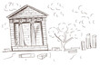 Ancient rome architecture greece sketch temple colonnade columns portico hand drawn separately on a white background elements antiquity architectural monuments