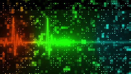 Poster - Futuristic technology background - multicolour frequency lines and different particles
