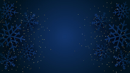 navy christmas background with snowflakes and gold sequins