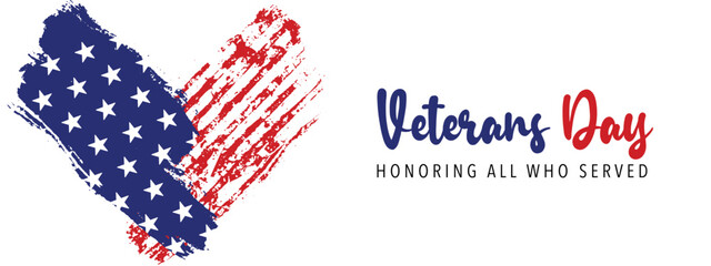 Veterans Day Creative illustration for poster, banner or social media post with grunge USA flag background.