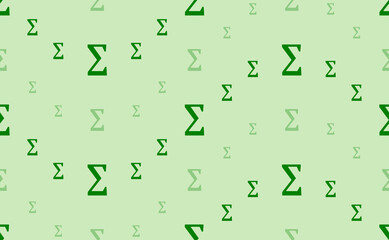 Seamless pattern of large and small green sigma symbols. The elements are arranged in a wavy. Vector illustration on light green background