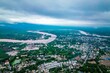 Aerial view of the river and Rajpipla city, Narmada, Gujarat, India