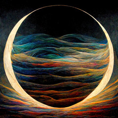 Wall Mural - Dream of a different full moon, moon becoming a nautilus or a shell, imaginary moon, illustration, art, ai, digital, beautiful moon, card