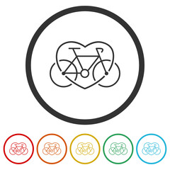 Wall Mural -  Love bike logo. Set icons in color circle buttons