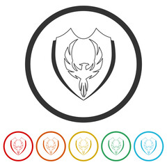 Sticker - Phoenix shield icon. Set icons in color circle buttons