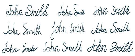 Fictional signatures template for documents design. Calligraphy lettering with the name and surname 