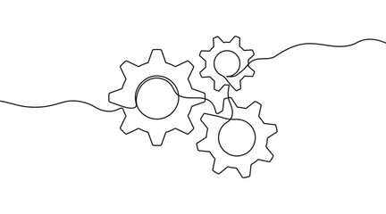 Poster - Gears wheels one continuous line drawing. One line moving cog gear. Vector illustration.