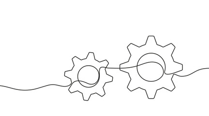 Poster - Gears one line drawing. One continuous line illustration of gears wheels. Two moving cog gear. Vector illustration.