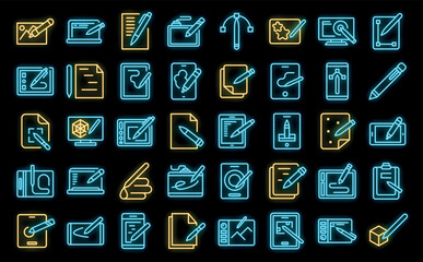 Poster - Digital pen icons set outline vector. Graphic tool. Art design neon color on black