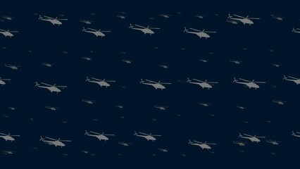 Poster - Helicopter symbols float horizontally from left to right. Parallax fly effect. Floating symbols are located randomly. Seamless looped 4k animation on dark blue background