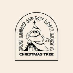 Poster - Funny Retro Illustration with Christmas Tree and Nice Quote. Vector Character in Vintage Style. Christmas and New Year Poster
