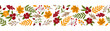 Autumn seamless hand-painted banner. Autumn leaves and berries on a white background. Continuous endless curb. Horizontal poster, greeting card, website title.