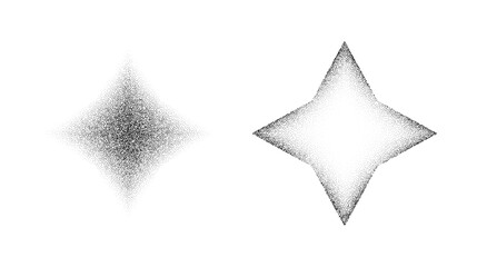 Poster - Dotted grain star shapes. Black stipple diamonds. Abstract noise texture rhombus. Halftone flare form. Vector stochastic