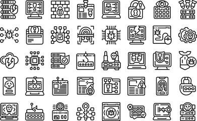 Poster - Hacker attack icons set outline vector. Fraud attack. Criminal cyber