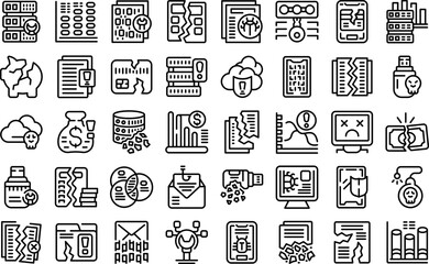Poster - Data loss icons set outline vector. Cloud access. Key attack