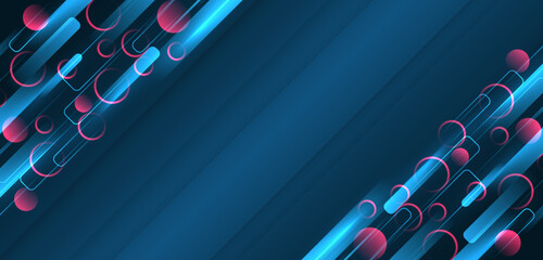 Wall Mural - Futuristic red-blue stripes with lines and circles. Modern high-tech background for presentations and websites. Abstract background with glowing dynamic objects.