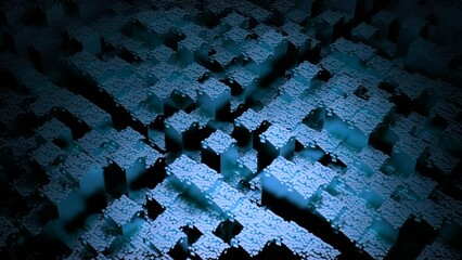 Poster - Background with moving stream of 3d squares. Design. Surfaces with moving sliding squares. Abstract background of moving stream of square columns