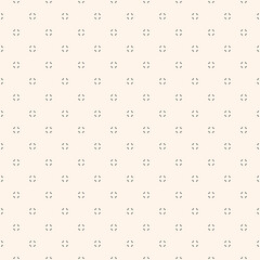 Minimalist vector seamless pattern. Simple floral geometric texture. Abstract monochrome minimal background with small flower shapes, dots. Elegant repeat design for decor, print, wallpaper, fabric