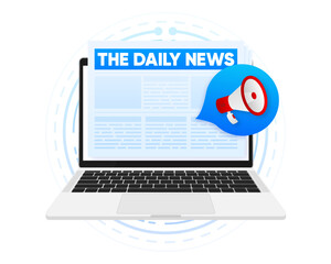 Poster - Folded Newspaper in computer screen. Online newsletter. News page template. Vector illustration.