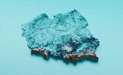 Poster - 3D render of topographic Poland Map Hypsometric Elevation tint Spectral Shaded relief map