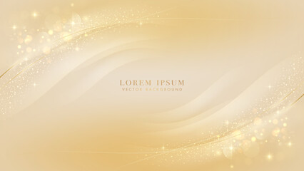 Gold lines elements with bokeh and glitter light effect decoration. Luxury style design background