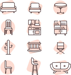 Sticker - Home Furniture, icon, vector on white background.